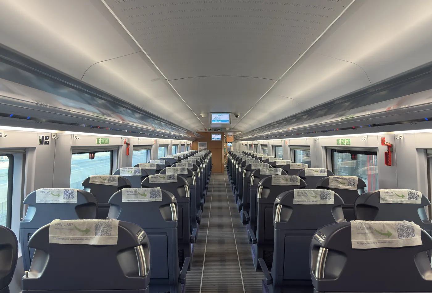 Economy seats inside a YHT high-speed train